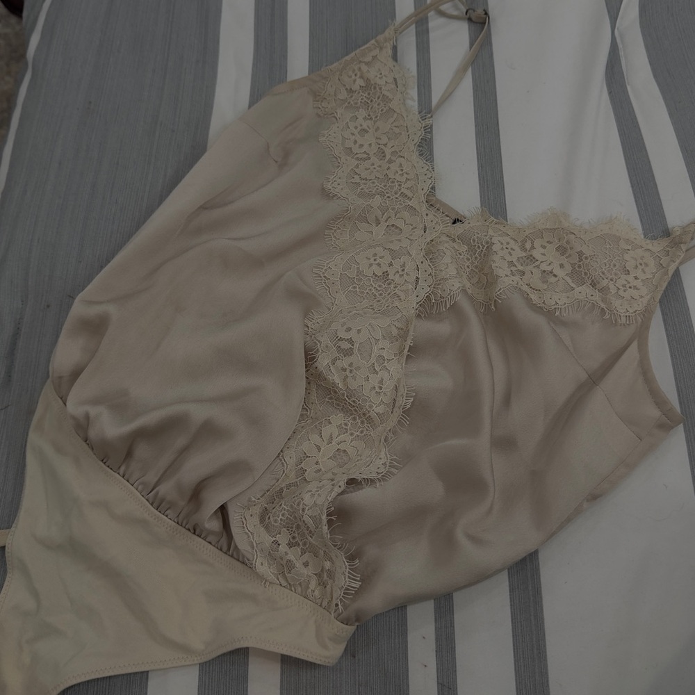 Abercrombie & Fitch silky Lace bodysuit in Beige